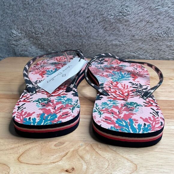 Vera Bradley SHORE THING Women's Flip Flops Large Pink Sea Horses Corals Beachy - Picture 6 of 10